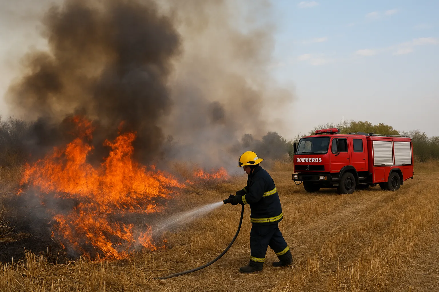 Incendio de rastrojos movilizó a los Bomberos Voluntarios de Pehuajó
