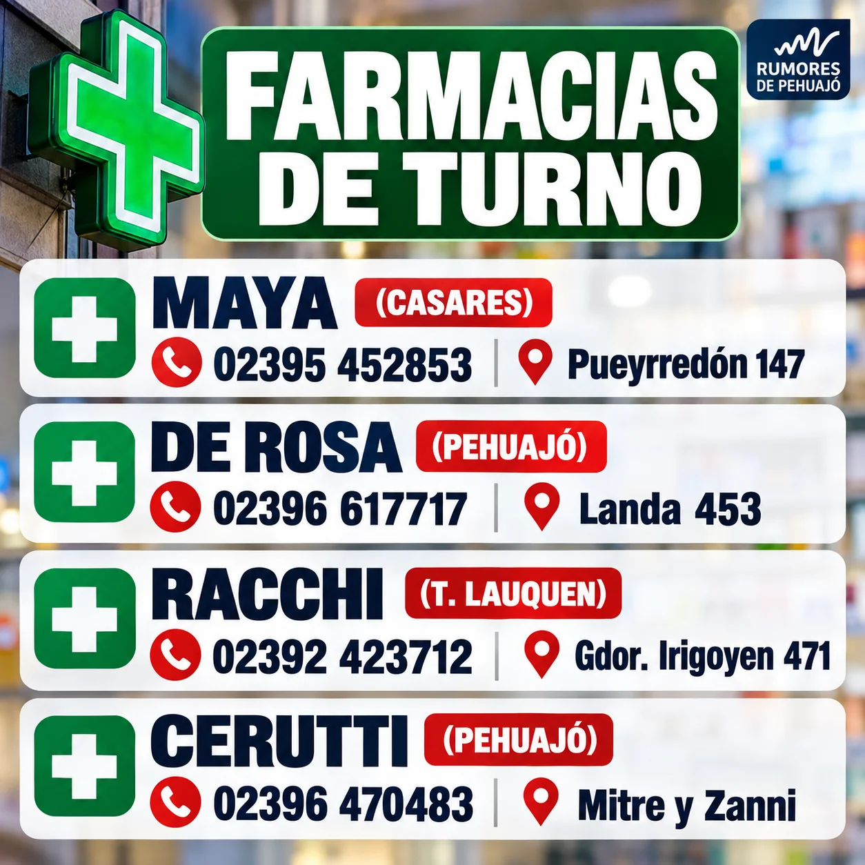 Farmacias de turno en Pehuajó