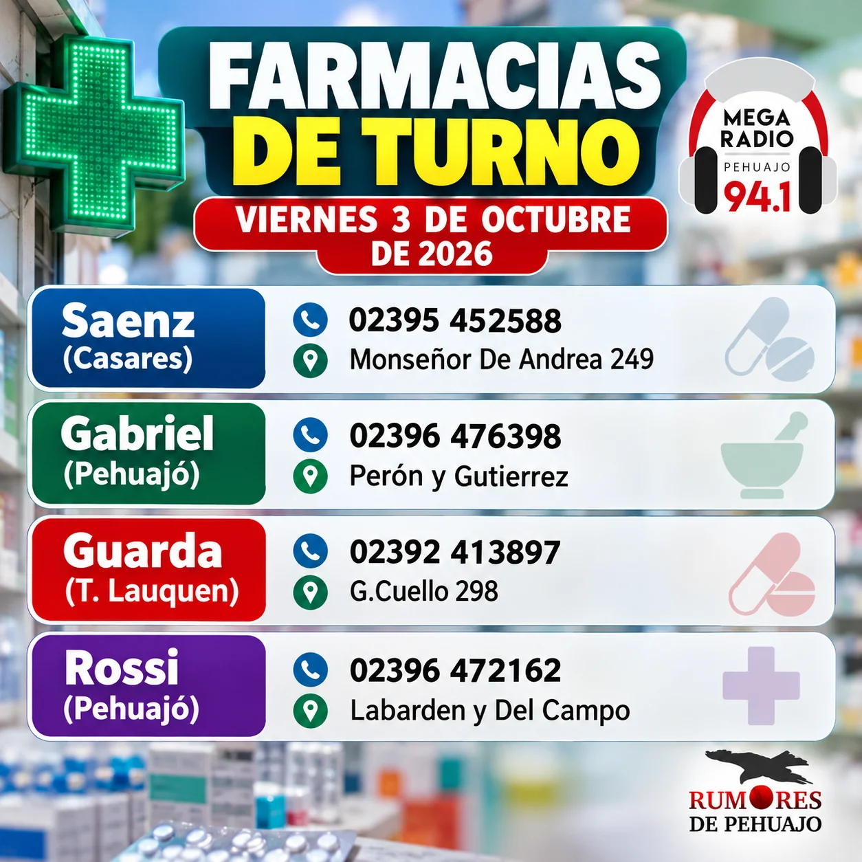 Farmacias de turno en Pehuajó