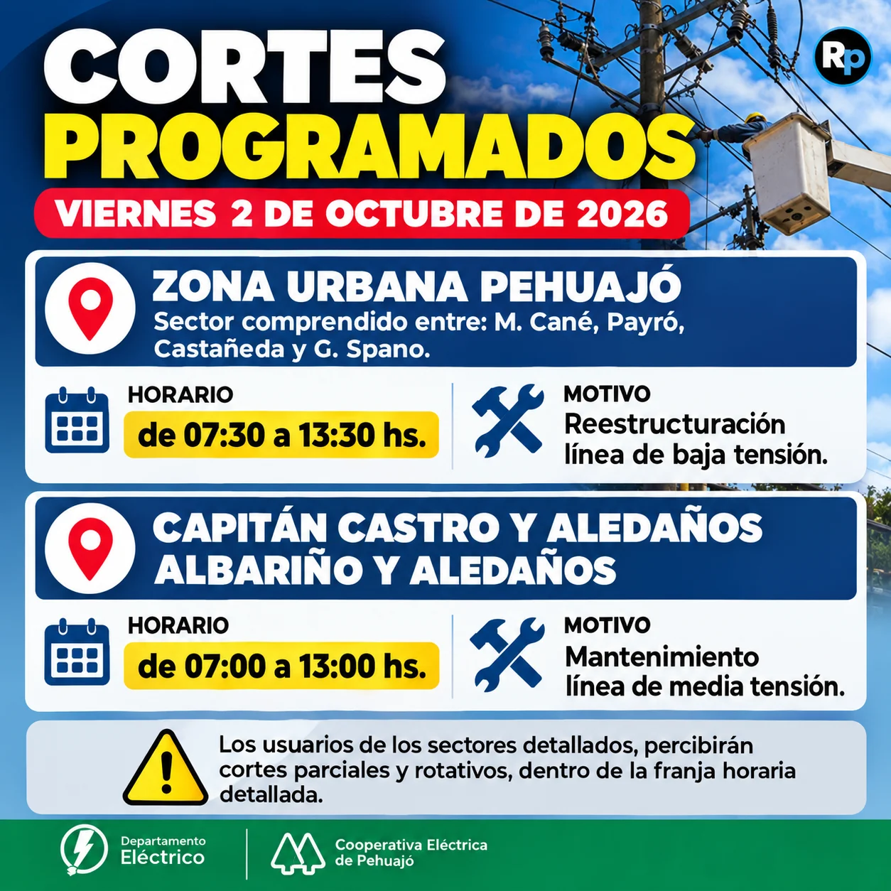 Cortes programados en Pehuajó