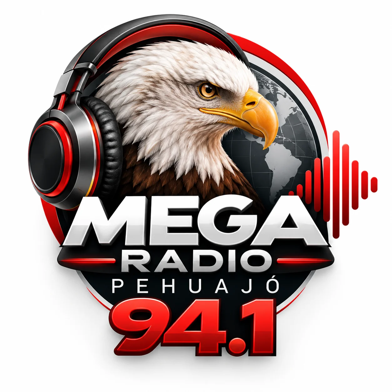 Logotipo de radio con águila y auriculares