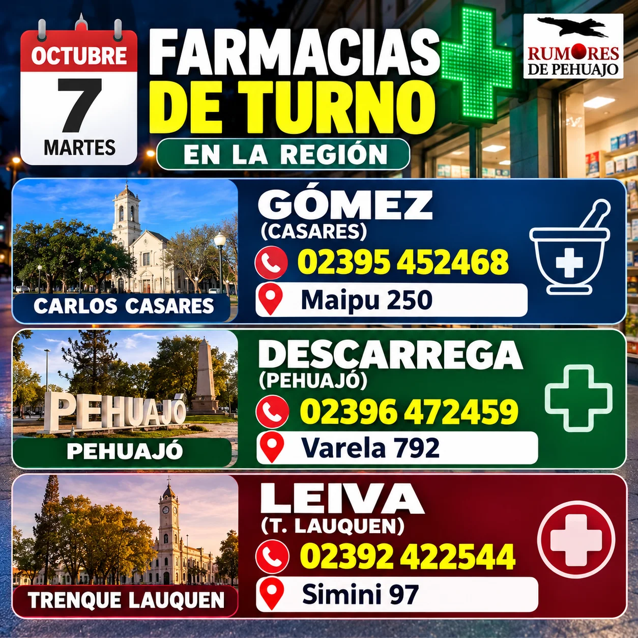 Farmacias de turno en la región