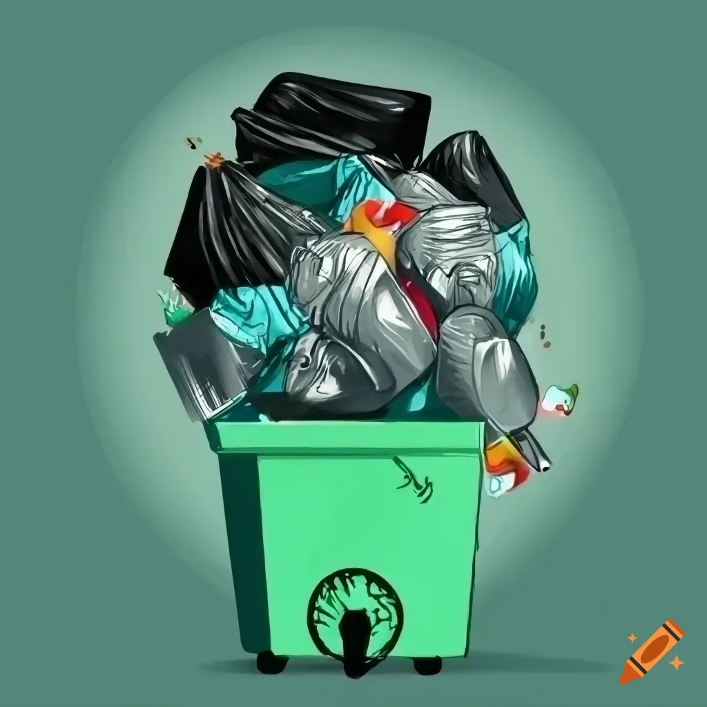 craiyon_182429_man_standing_next_to_green_trash_can_with_overflowing_trash_and_trash_on_the_floor__s