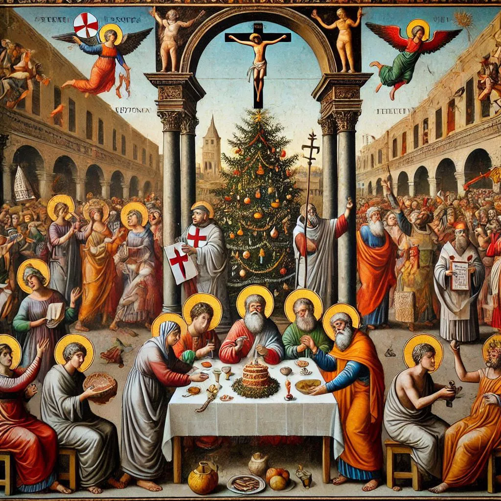 clergy responsible for the alteration of festivities according to the political needs of Rome in the first century, mixed symbols such as the cross, the Christmas tree, symbols of pagan festivities related to New Ye