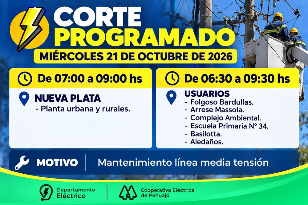Corte programado_ mantenimiento eléctrico en Pehuajó