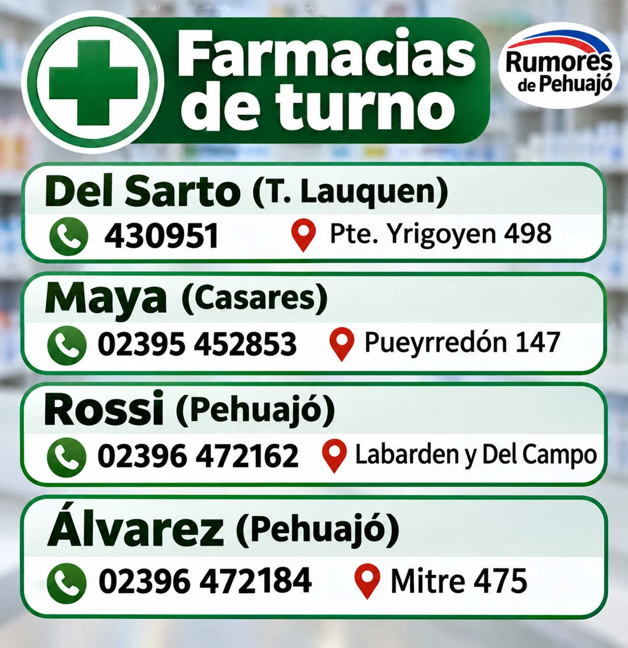 Farmacias de turno en Pehuajó