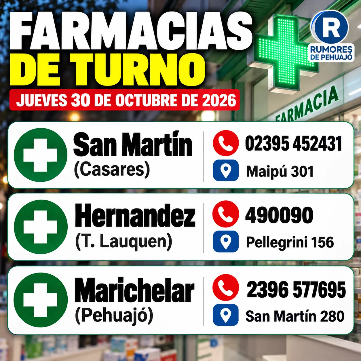 Farmacias de turno_ jueves 30 de octubre