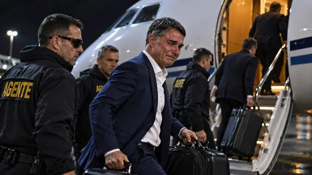 Operativo nocturno junto al avión reluciente