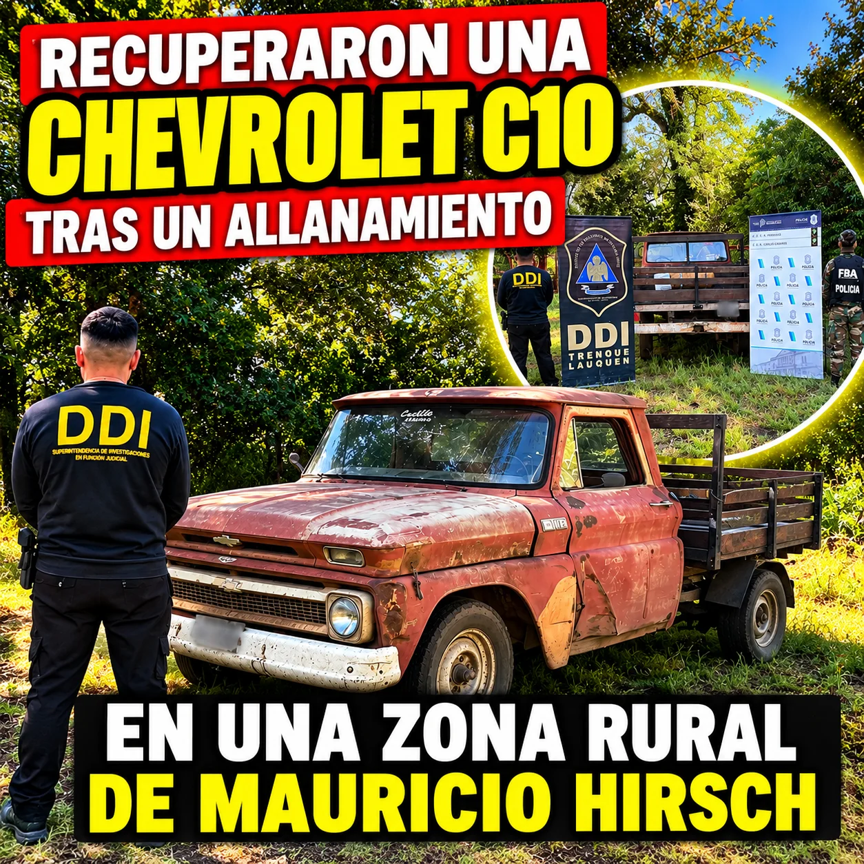 Recuperan Chevrolet C10 en zona rural