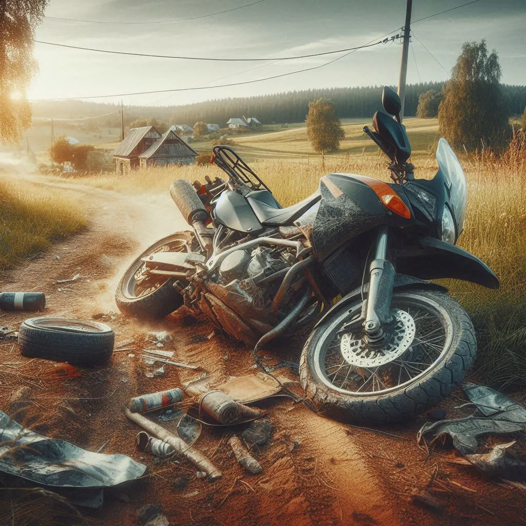 una moto accidentada en una calle de tierra zona rural (1)